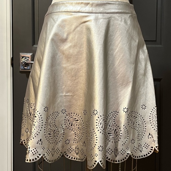 Imperfect Silver Vegan Leather Skirt with Laser-Cut Hem - Picture 2 of 12
